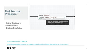 22
BackPressure
Prediction
• OrdinaryLeastSquares
• SimpleRegression
• Enable analytics feature
http://lonniﬁ.blogspot.com/2019/11/back-pressure-prediction-deep-dive.html?es_id=5233333939
https://youtu.be/Tt8TSlHu7PE
 