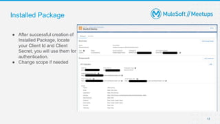 Installed Package
13
● After successful creation of
Installed Package, locate
your Client Id and Client
Secret, you will use them for
authentication.
● Change scope if needed
 