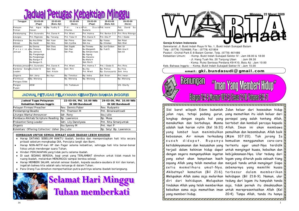 Warta Minggu 22 Maret 2009