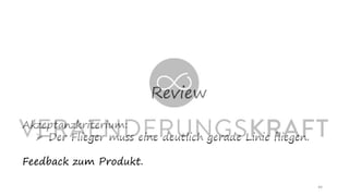 Review
44
Akzeptanzkriterium:
➢ Der Flieger muss eine deutlich gerade Linie fliegen.
Feedback zum Produkt.
 