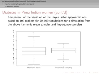 On some computational methods for Bayesian model choice
  Importance sampling solutions compared
     Harmonic means



Di...