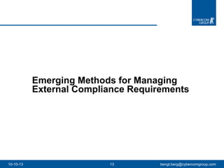 Emerging Methods for Managing External Compliance Requirements  10-10-13 [email_address] 