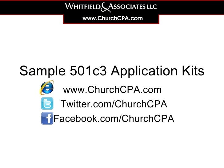 Sample 501c3 Application Kit For an Outreach Ministry