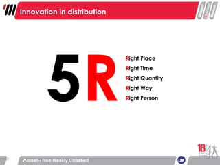 R ight Place R ight Time R ight Quantity R ight Way R ight Person 5 R Innovation in distribution Waseet – Free Weekly Classified 