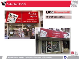 Waseet – Free Weekly Classified / Innovation in distribution Selected P.O.S 1,800 POS across the ME Intranet Connection 