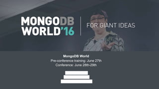 MongoDB World
Pre-conference training: June 27th
Conference: June 28th-29th
Hilton Midtown
1335 6th Avenue
New York, NY 10019
 