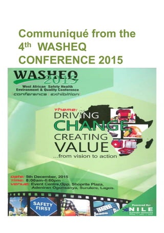 Communiqué from the
4th WASHEQ4th WASHEQ
CONFERENCE 2015
 