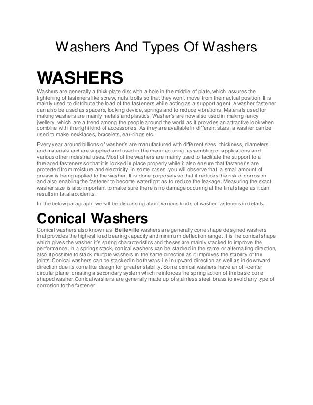 Washers And Types Of Washers Washers And Types Of Washers