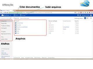 Utilização

Criar documentos

Arquivos
Atalhos

Subir arquivos

 