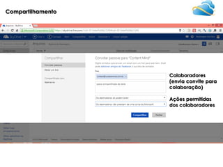 Compartilhamento

Colaboradores
(envia convite para
colaboração)
Ações permitidas
dos colaboradores

 