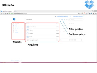 Utilização

Criar pastas

Subir arquivos
Atalhos

Arquivos

 