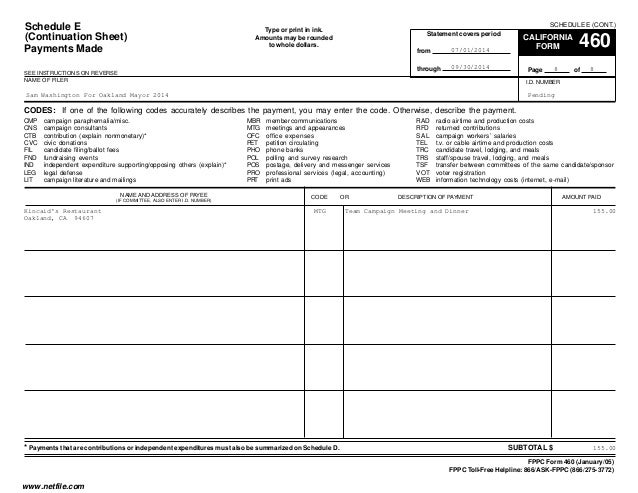 sam washington fppc form 460 7 1 14 to 9 30 14 form 460