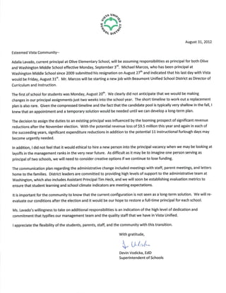 Washington Administration Letter