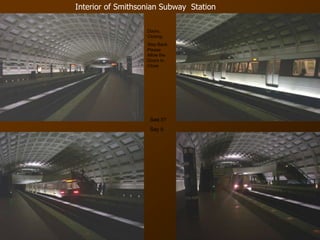 Interior of Smithsonian Subway Station

                   Doors.
                   Closing.
                   Step Back.
                   Please
                   Allow the
                   Doors to
                   Close




                    See it?
                    Say it.
 