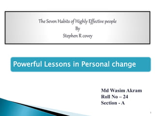 1
Powerful Lessons in Personal change
Md Wasim Akram
Roll No – 24
Section - A
 