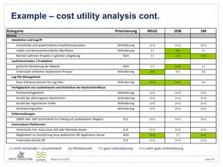 Example – cost utility analysis cont. Seite  (-) nicht vorhanden / unzureichend  (o) Workaround (+) gute Unterstützung  (++) sehr gute Unterstützung 