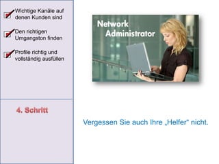 Wichtige Kanäle auf denen Kunden sindDiese Kanäle drängen sich mehr oder weniger auf…Den richtigen Umgangston findenProfile richtig und vollständig ausfüllen4. Schritt