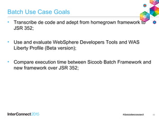 Development Environment
• Eclipse Luna;
• WebSphere Developers Tools (WDT);
• Liberty Profile October - Beta Version;
• Ja...