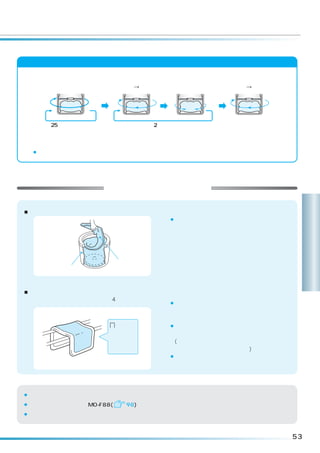 「毛布」コースの運転内容


     洗濯・脱水槽が回転          排水→脱水       注水すすぎ      排水→脱水
                                     槽回転水流




      25分間繰り返す                  2回繰り返し




  ¡洗濯・脱水槽がゆっくり回転する「毛布水流」でやさしくていねいに洗います。




                   お洗濯が終ったら
■取り出しかた
                                   ¡入れたときと逆に少しずつ引き
                                    上げます。
                                                              洗
                                                              濯
                                                              コ
                                                              ー
      洗濯・脱水槽
                       掛ふとん
                       または毛布
                                                              ス

■風通しのよいところで自然乾燥させます。
（掛ふとんの場合は、晴天の日で約 4 時間かかります）
                                   ¡掛ふとんは時々裏返すと乾燥がより効果的です。
                                    また時々中わたをつまんでほぐすと、ふっくら
                                    仕上がります。
                    形に干す           ¡羽毛の掛ふとんは、中わたの片寄りをほぐして
                   と、乾きが            から干すとふっくら仕上がります。
                   早くなりま            (羽毛の変質と側地の傷みを防ぐため、シーツな
                   す                どを上に掛けて干してください)
                                   ¡毛布は湿っているうちに、ブラシで一方向に毛
                                    並みをそろえると、きれいに仕上がります。




¡「毛布」コースの予約運転はできません。
¡別売りのお洗濯キャップ MO-F88(     98)を必ずご使用ください。
¡掛ふとんのえり口など汚れのひどい部分は、あらかじめ液体洗剤などで汚れを落としてください。



                                                             53
 