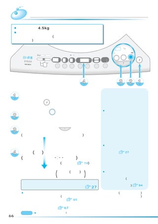 乾燥「念入り」コース
 ¡乾燥容量は約 4.5kg です。
 ¡標準コースより少し長めの運転時間で、厚手の衣類などをしっ
     かり乾燥するコースです。(厚手の衣類以外は、シワがつきやす
     くなります)
                                                                                                標準
                                                                                            念入り 洗剤／ シワケア
                                                                                                  12

                                                                                            ソフト 毛布 風乾燥
                                                                                         速乾 手造り
                                                                                                ドライ たっぷり (6kg)
       浸透イオン洗浄                                      (3秒押し)
                    高温    フィルター                                                                                  電源
                                          注水        温風       予約     時間後                                  乾燥
                                                                                  洗い      洗濯     洗乾
                 洗剤投 入    溶かし                                水量      L     槽乾燥
                                    分        回          分    あと      分     槽洗浄
                                                                                  すすぎ1                           切/入
                                                                                  すすぎ2
                                                                                             スタート/一時停止
                                                                            カビ                                   （オートオフ）
                                   洗い     すすぎ       脱水        予約   水量             お湯取
                                                                           ブロック




      脱水の終了した洗濯物をシワをのばして入れ、
      内ふた、ふたを閉めて、
      電源ボタン              切/入      を押して、電源を入れる
                                                                                  ¡乾燥ボタンを押すごとにランプの
     乾燥ボタン 乾燥 を押して、                                                                点灯位置が移動します。

     「念入り」を点灯させる
      スタートボタン                           スタート/一時停止
                                                      を押す
      (メロディが鳴ってスタートをお知らせします)


                                                                                  ¡「ふんわりガード」運転が取り消さ
      かくはん翼が回転し、衣類の量を計測して                                                           れている場合は、乾燥終了後電源が
      残時間(目安)が表示されます。                                                               切れます。   27

      (残時間判定中は「   」表示)
                                        (運転内容は                     74)



      乾燥運転終了 (メロディ(ブザー)で )
              お知らせします
                                                                                  ¡洗濯・乾燥が終り、衣類を取り出し
                                                                                   たあとは、毎回乾燥フィルターを掃
                                                                                   除してください。(ほこりがついたま
      乾燥運転終了後、                                                                     まにすると乾燥時間が長くなったり、
                                                                                   故障の原因になります)   84
      自動でふんわりガード運転に入ります                                                   27
      ¡乾燥運転中に、一時停止をしたり、電源を切ってもふたがロックされているので(高温ランプが点滅)
       すぐにふたを開けられません。(洗濯・脱水槽内の温度が下がるまでふたをロックしているためです)
       乾燥運転中にふたを開けたいときは   65
      ※乾燥終了後、乾燥ムラが発生した場合は、湿り気の残った衣類を「手造り」コースで
       再度乾燥してください。  67
      お願い ¡衣類はシワをのばして、1 枚ずつからまないように、バランスよく槽に入れてください。
66
 