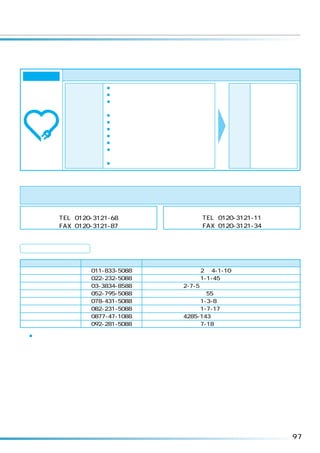 愛情点検   ★長年ご使用の洗濯機の点検を

              ¡洗濯・脱水槽が止まりにくい。
              ¡水漏れがする。
                     （ホース、水槽、給水つぎて）
                                             このような症状の
              ¡焦げ臭いにおいがしたり、運転中に異常
                                             ときは、故障や事
               な音や振動がある。
       ご使用の際、 ¡本体に触るとビリビリ電気を感じる。             故防止のため、ス
                                             イッチを切り、コ
       このような ¡据え付けが傾いたりグラグラしている。         ご使用
                                             ンセントから電源
       症状はあり ¡スイッチを入れても、 動かないときがある。      中 止 プラグを抜いて必
       ませんか？ ¡電源コード、プラグが異常に熱い。               ず販売店に点検・
              ¡その他、異常・故障がある。
                                             修理をご相談くだ
              ¡電源プラグが変形したり、電源コードに
                                             さい。
               ひび割れや傷がある。
              ¡乾燥時間が異常に長くなった。




 日立家電品についてのご相談や修理はお買い上げの販売店へ
なお、転居されたり、贈物でいただいたものの修理などで、ご不明な点は下記窓口にご相談ください。
修理などアフターサービスに関するご相談は          商品情報やお取り扱いについてのご相談は
     TEL 0120-3121-68              TEL 0120-3121-11
     FAX 0120-3121-87              FAX 0120-3121-34


一般ご相談窓口     家電品についてのご意見やご要望は各地区のお客様相談センターへ

  担当地域        電話番号                      所 在 地
北海道地区      011-833-5088   札幌市白石区東札幌 2 条 4-1-10
東北地区       022-232-5088   仙台市宮城野区扇町 1-1-45
関東・甲信越地区   03-3834-8588   台東区東上野 2-7-5（日立家電上野ビル）
中部地区       052-795-5088   名古屋市守山区川宮町 55（日立家電守山ビル）
関西地区       078-431-5088   神戸市東灘区甲南町 1-3-8
中国地区       082-231-5088   広島市西区観音新町 1-7-17
四国地区       0877-47-1088   坂出市林田町 4285-143
九州・沖縄地区    092-281-5088   福岡市博多区店屋町 7-18（博多渡辺ビル）

¡ご相談窓口の名称、所在地などは変更になることがありますのでご了承ください。




                                                      97
 