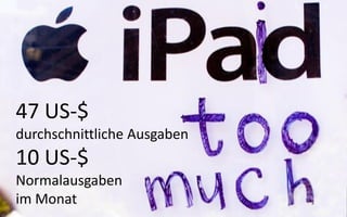 47 US-$
durchschnittliche Ausgaben
10 US-$
Normalausgaben
im Monat
 