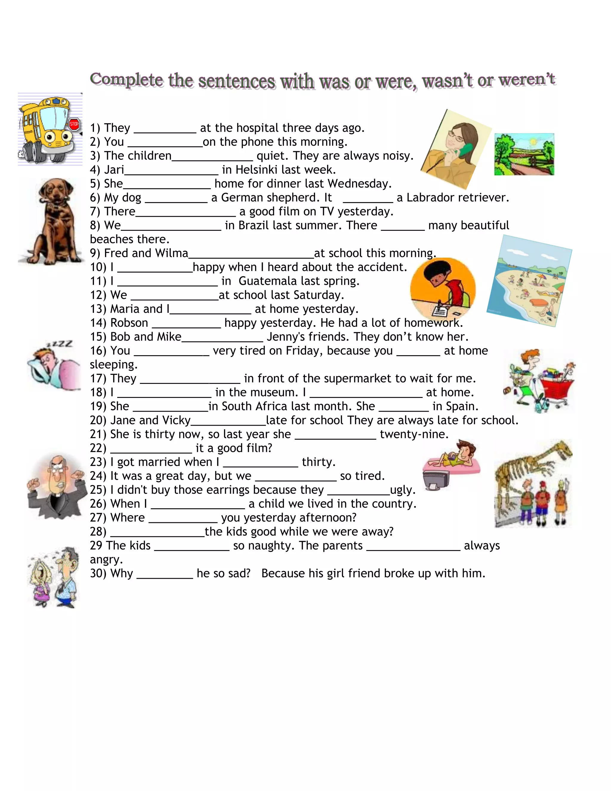 Was or were exercise | PDF