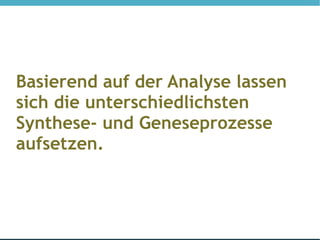 Basierend auf der Analyse lassen
sich die unterschiedlichsten
Synthese- und Geneseprozesse
aufsetzen.
 