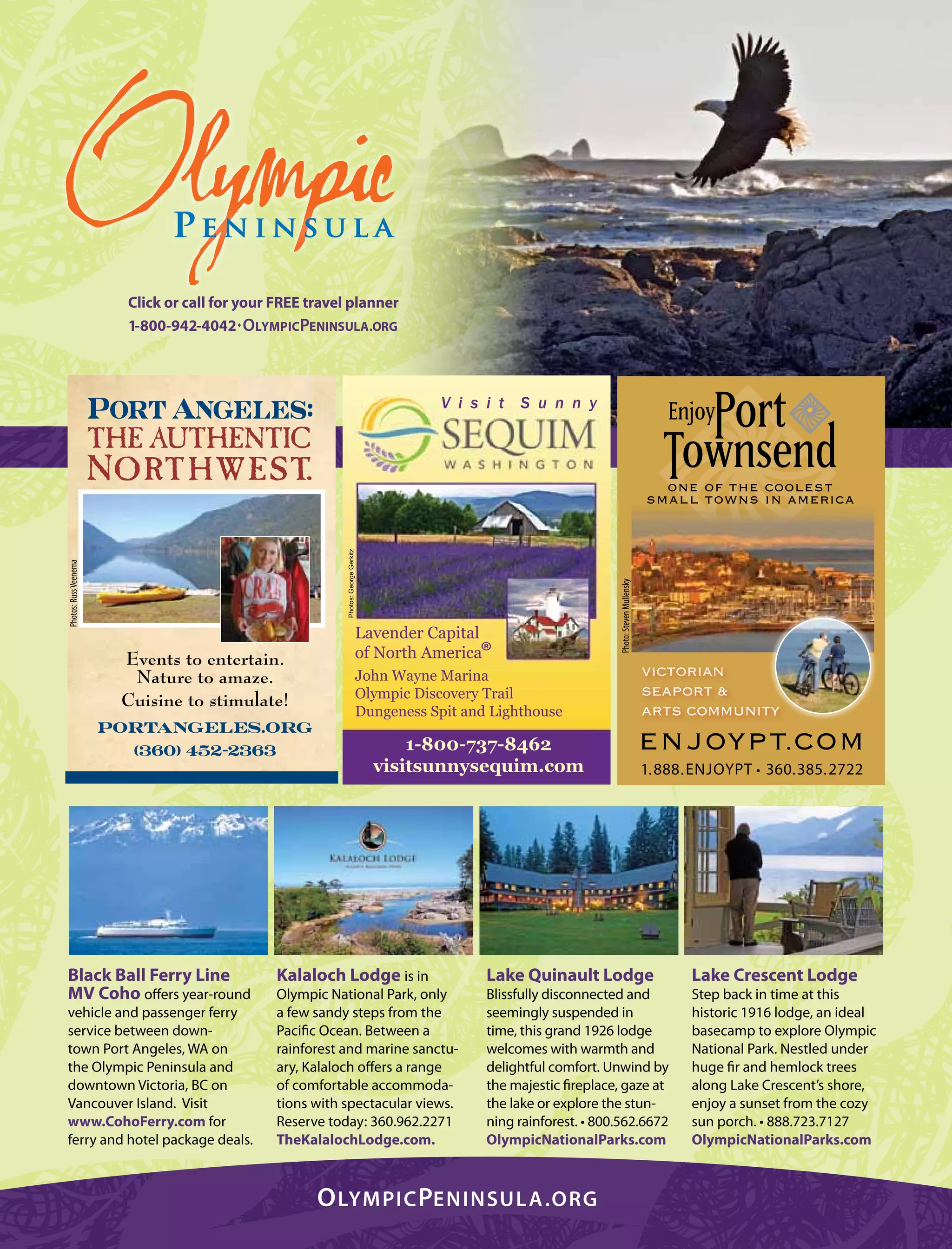 Photos:GeorgeGerkitz
Lavender Capital
of North America
John Wayne Marina
Olympic Discovery Trail
Dungeness Spit and Lighthouse
1-800-737-8462
visitsunnysequim.com
V i s i t S u n n y
 