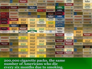 200,000 cigarette packs, the same number of Americans who die every six months due to smoking. 