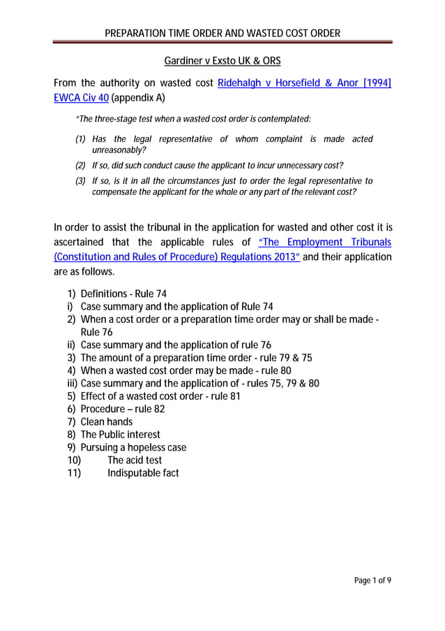 Employment Tribunal Wasted costs hearing submission PDF
