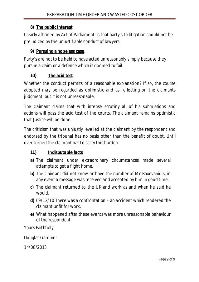 Employment Tribunal Wasted costs hearing submission