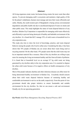 Waste disposal practice of urban dwellers: A Study on Khulna City | PDF
