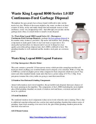 Waste King L 8000 Garbage Disposal With Power Cord 1hp Youtube