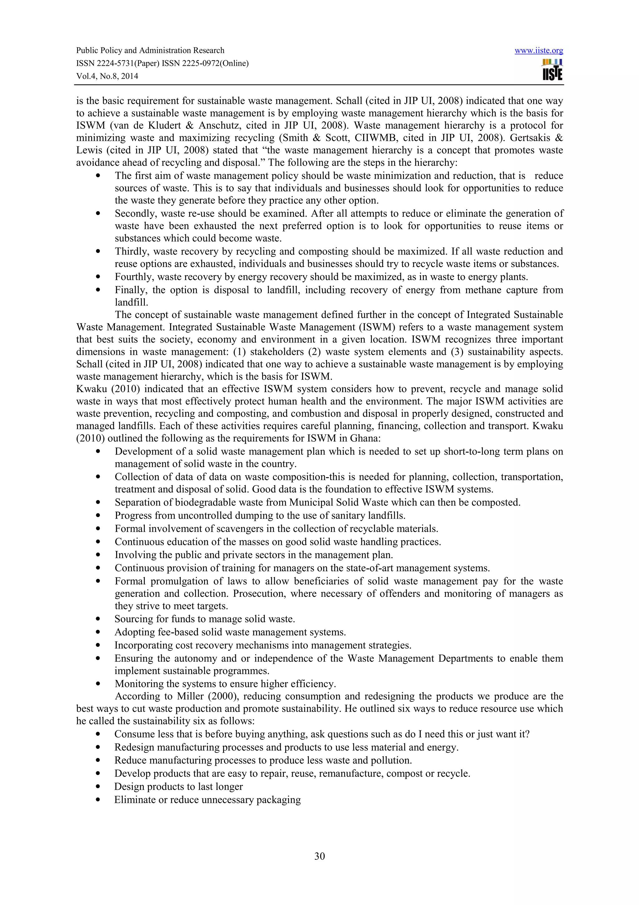 Waste management and environmental sustainability in ghana | PDF