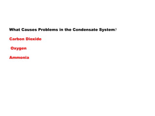 What Causes Problems in the Condensate System?
Carbon Dioxide
Oxygen
Ammonia
 
