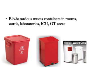 General Principles of Waste Management1- A  clear facility policy for waste management should be available for proper implementation of integratedwaste management plan. The policy should describe in detail the methods of waste segregation, collection, storage, and disposal, according to the resources available in each health facility.2- Roles and responsibilities of the different team members responsible for waste management should be clarified. One main person should be assigned to be responsible for waste management in each facility. 