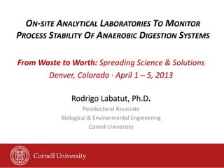 ON-SITE ANALYTICAL LABORATORIES TO MONITOR
PROCESS STABILITY OF ANAEROBIC DIGESTION SYSTEMS
From Waste to Worth: Spreading...