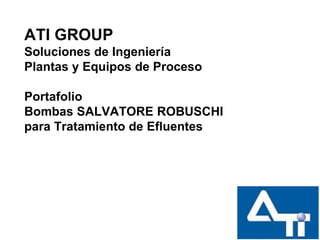 ATI GROUP
Soluciones de Ingeniería
Plantas y Equipos de Proceso
Portafolio
Bombas SALVATORE ROBUSCHI
para Tratamiento de Efluentes
 