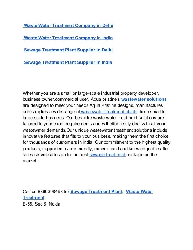 Waste Water Treatment Company in Delhi, Sewage Treatment Plant Supplier in India