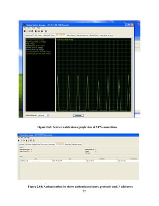 77
Figure 2.63: Service watch shows graph view of VPN connections
Figure 2.64: Authentication list shows authenticated users, protocols and IP addresses
 