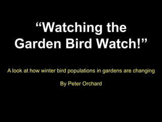 “Watching the
Garden Bird Watch!”
A look at how winter bird populations in gardens are changing
By Peter Orchard
 
