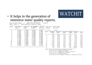 WATCHITWATCHITWATCHITWATCHIT•• It helps in the generation ofIt helps in the generation of
extensive water quality reports,extensive water quality reports,
ofof
 