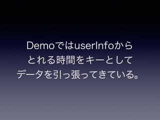 DemoではuserInfoから
とれる時間をキーとして
データを引っ張ってきている
。
 