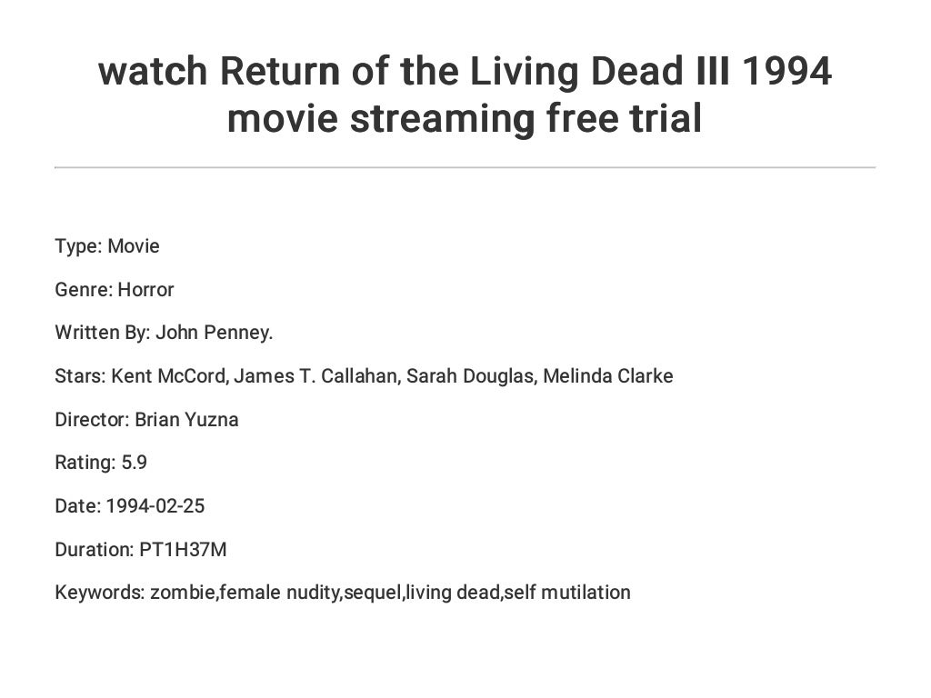 watch Return of the Living Dead III 1994 movie streaming free trial