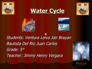 Water Cycle Students: Ventura Leiva Jair Brayan Bautista Del Rio Juan Carlos Grade: 5° Teacher: Jimmy Henry Vergara 