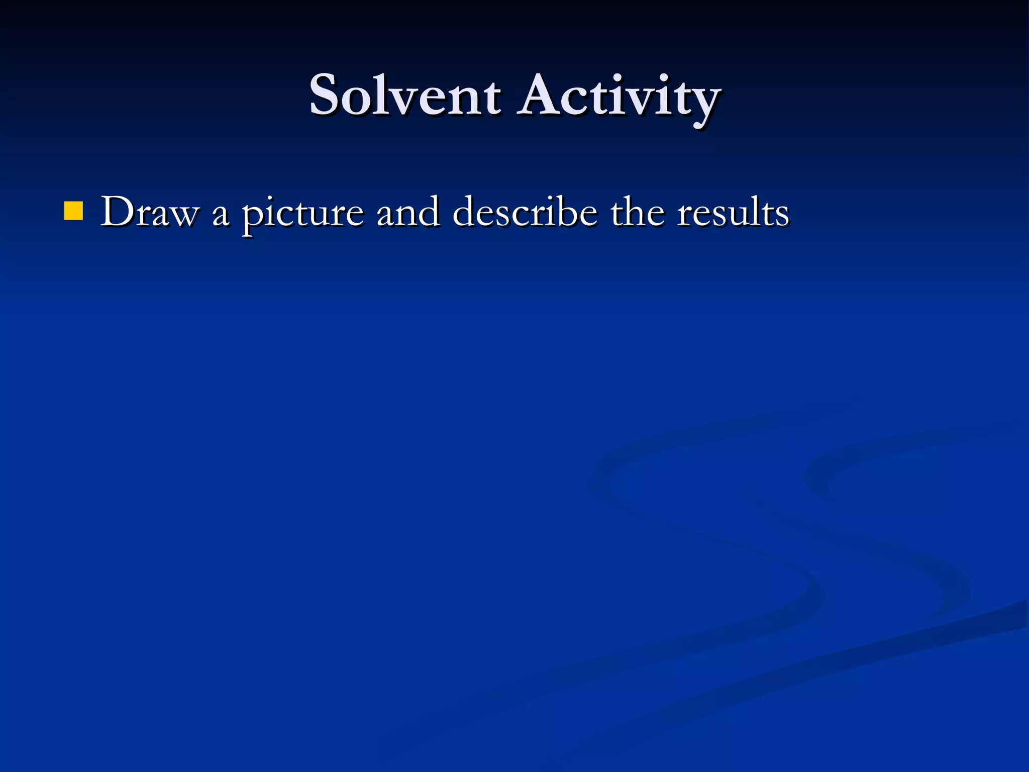 Solvent Activity Draw a picture and describe the results 