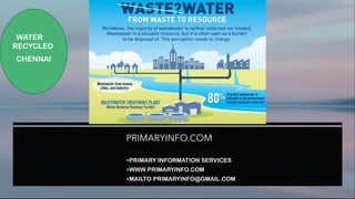 PRIMARYINFO.COM
PRIMARY INFORMATION SERVICES
WWW.PRIMARYINFO.COM
MAILTO:PRIMARYINFO@GMAIL.COM
WATER
RECYCLED
CHENNAI
 