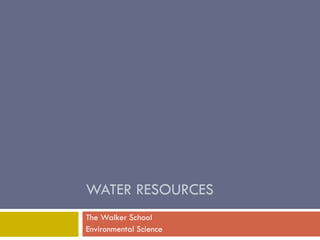 WATER RESOURCES
The Walker School
Environmental Science
 