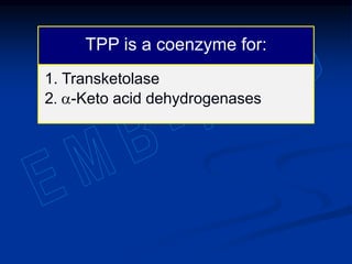TPP is a coenzyme for:
1. Transketolase
2. a-Keto acid dehydrogenases
 